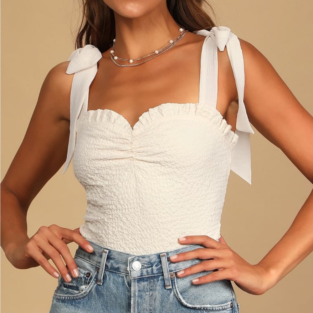 You're a Sweetheart Cream Tie-Strap Ruffled Tank Top XS